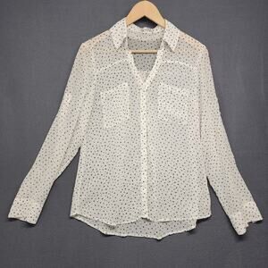 Express Portofino Shirt Womens Small Button Up Roll Tab Sleeves All Over Stars